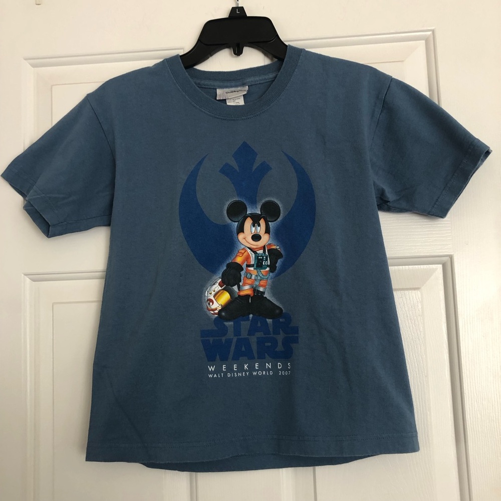 Star Wars Kids Grayish Blue T-Shirt Walt Disney World 2007 Youth Medium Cotton